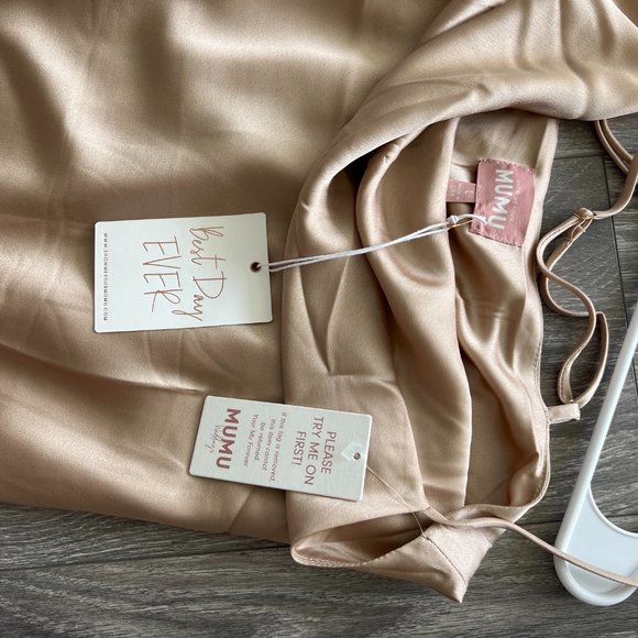 ShowMeYourMumu - Verona Cowl Dress - Champagne Luxe Satin - Size L - NWT - Picture 3 of 6